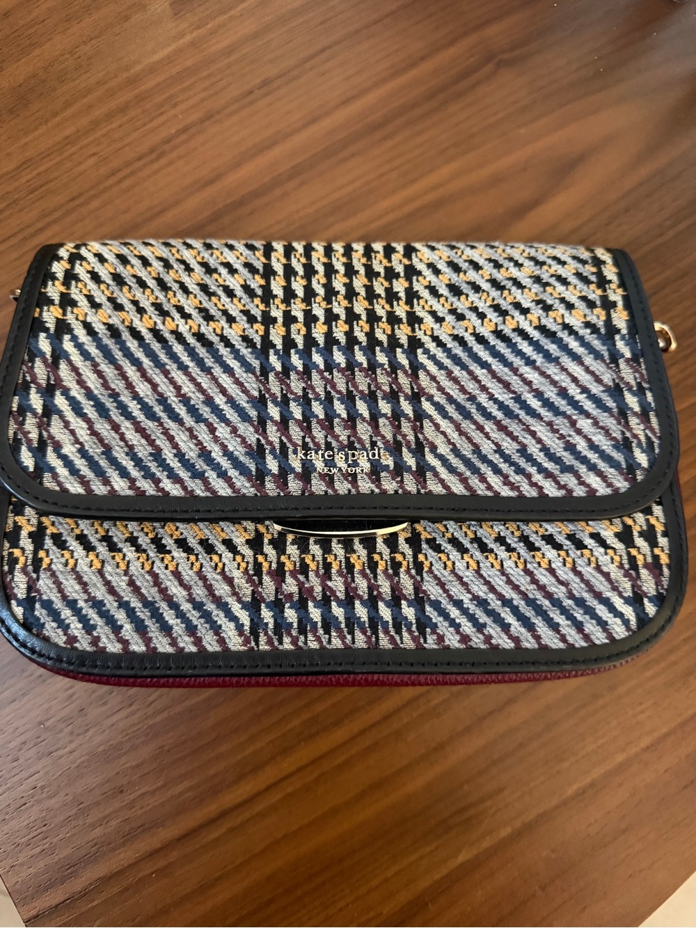 kate spade Plaid Crossbody in Navy, Burgundy & Gold-Accent strap no included